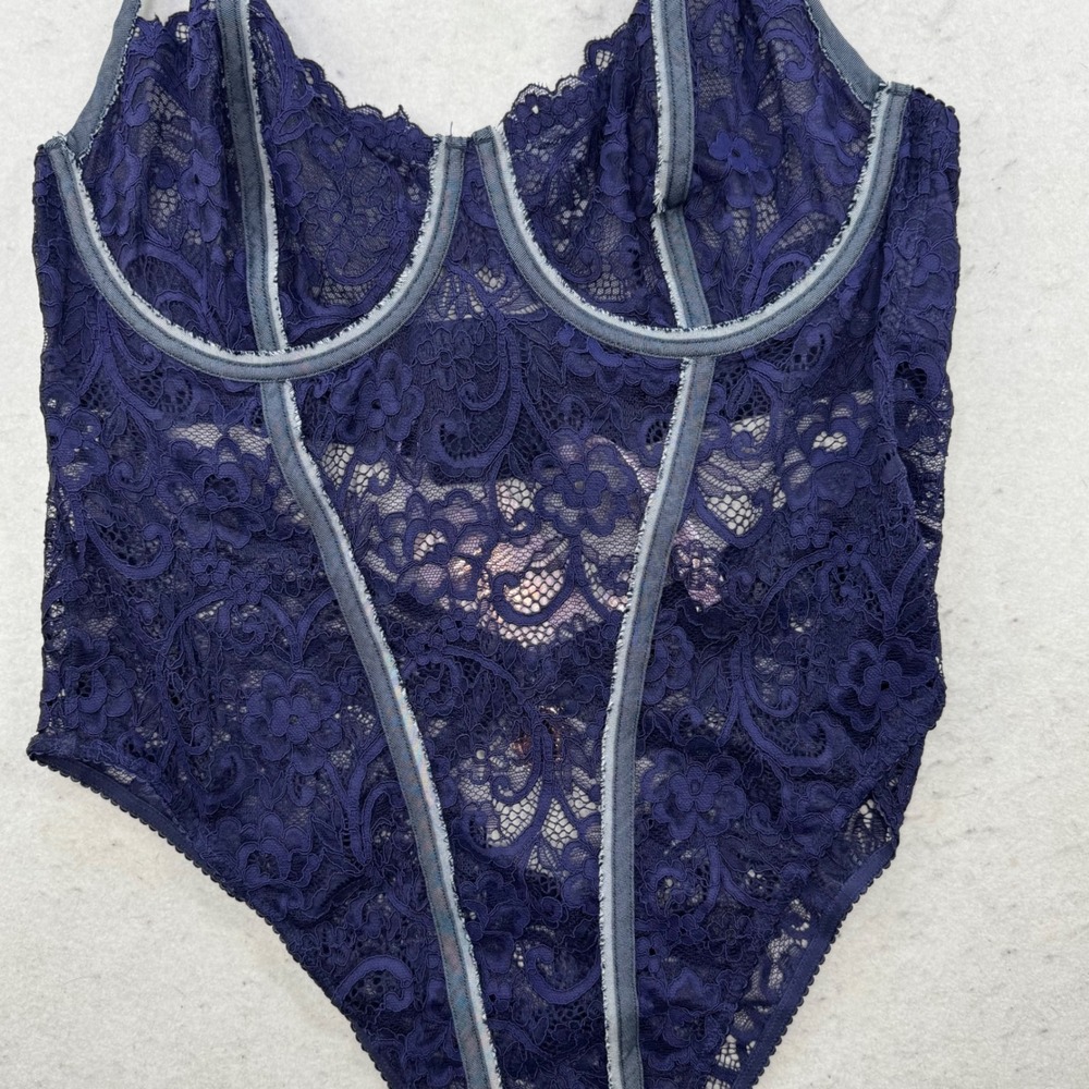 Savage X Fenty Bodysuit Women Plus 3X lingerie Navy Blue Floral Lace Sexy - Picture 13 of 14